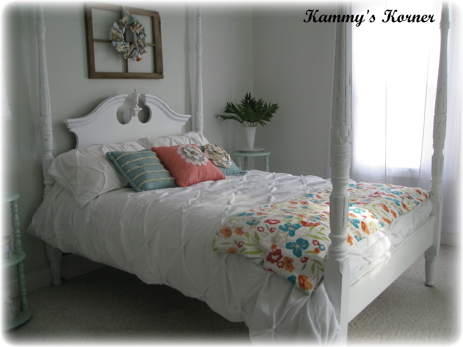 Kammy's Korner Four Poster Bed Cherry Finish Meets Shabby Chic
