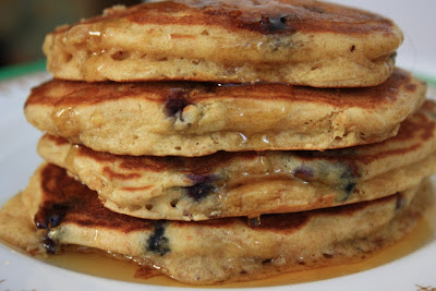 Fluffy wholegrain blueberry pancakes