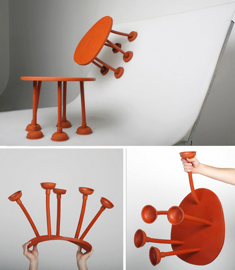 Original mesa-taburete que puede pegarse a las paredes