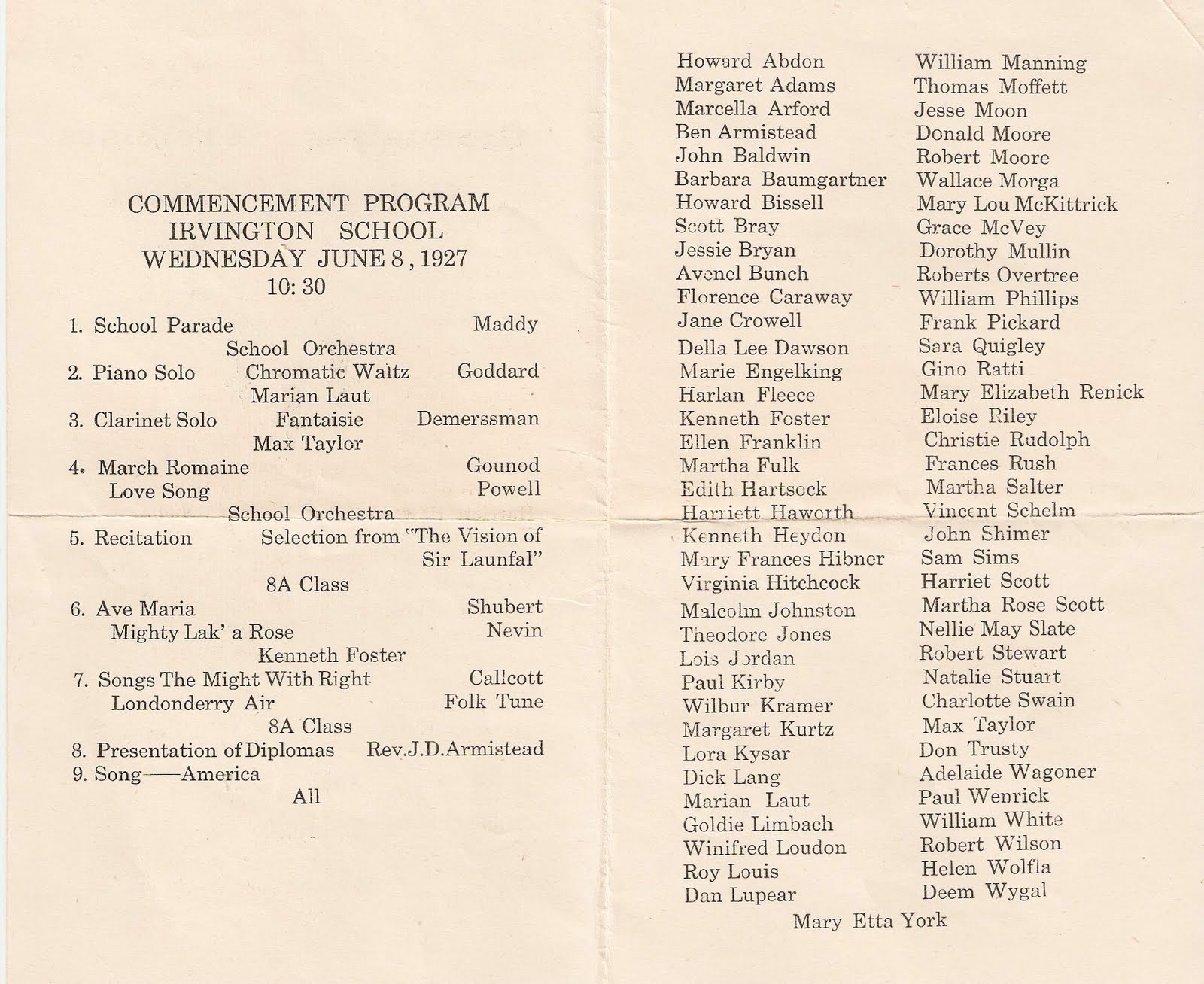 vintage irvington irvington school commencement 1927 graduation commencement program template