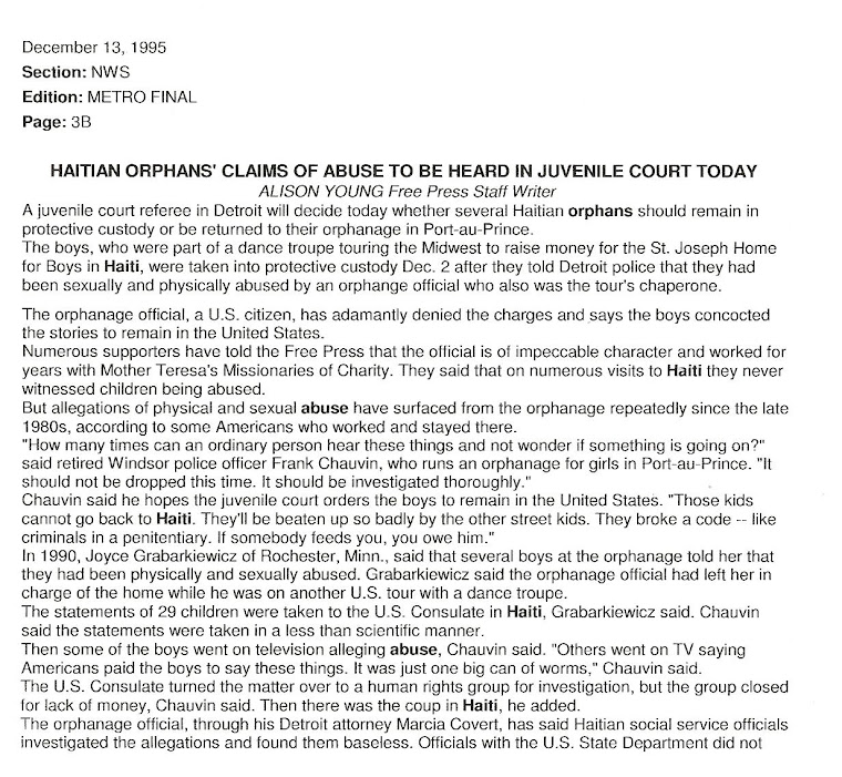 Detroit Free press' archive --Haitian orphans' claims of abuse to be heard in juvenile court today.