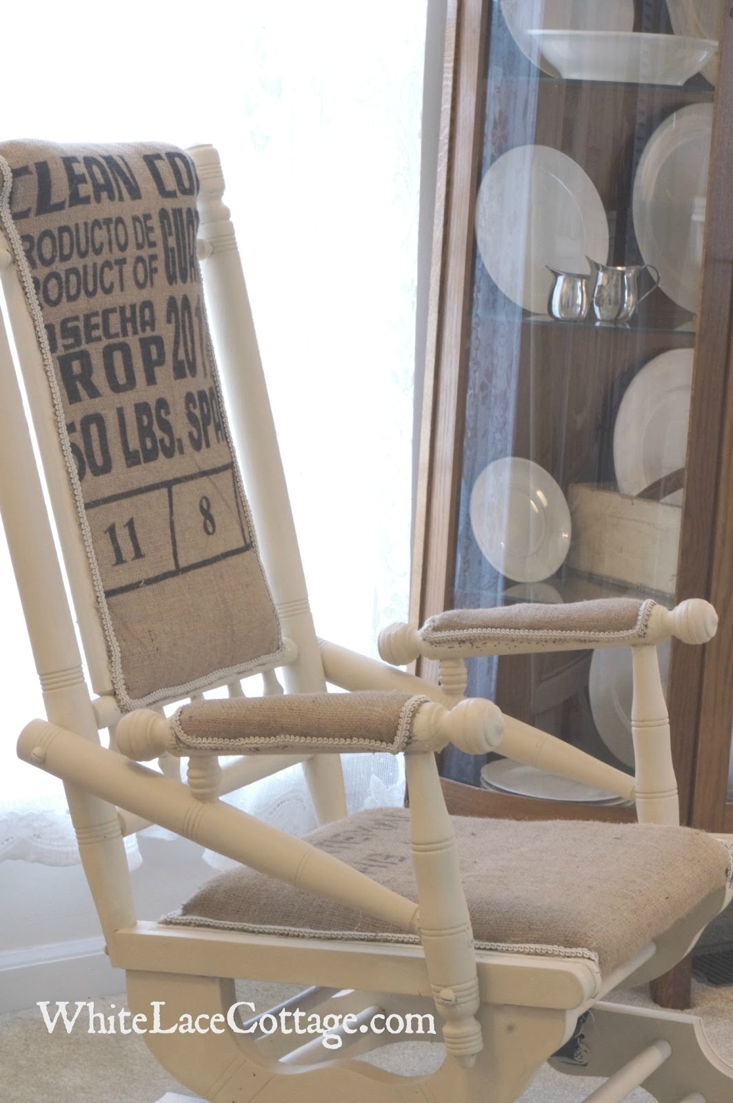 Coffee Burlap Rocking Chair Reveal White Lace Cottage