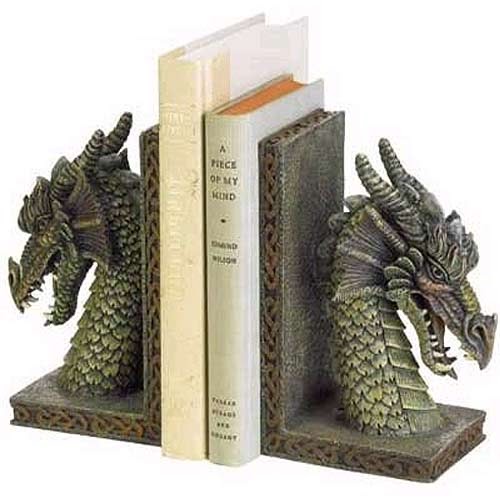 Fierce Green Dragon Bookends Stylish Ornamental Bookshelf Figures