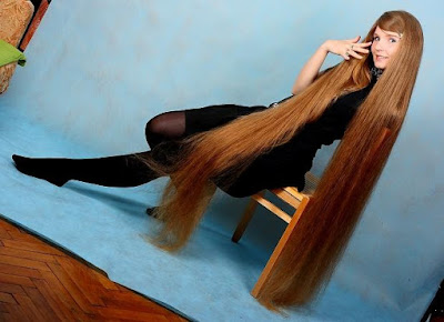 Woman girl model with Floor length hair