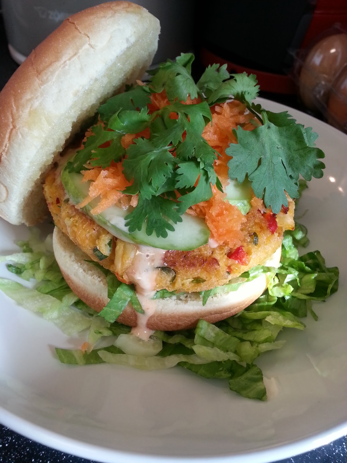 Baked Crab Cake Burger with Singapore Chilli Crab Mayo Dressing