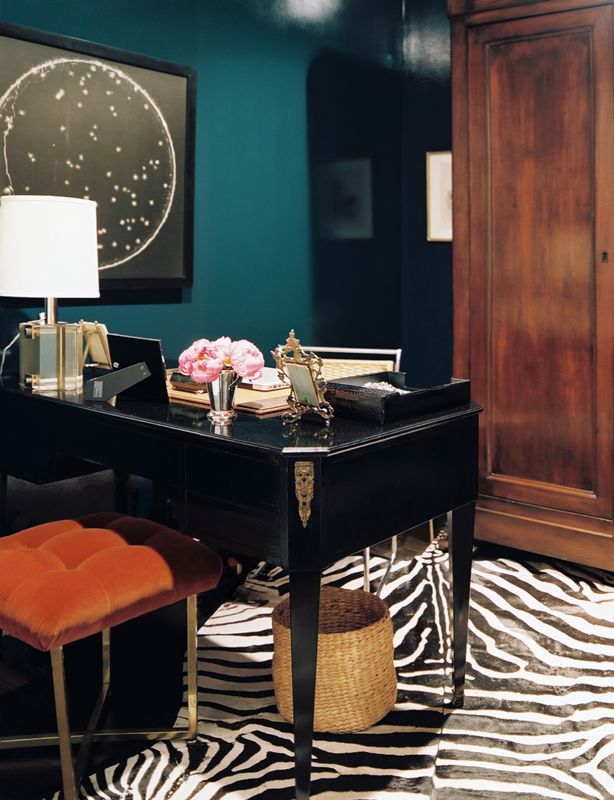 OFFICE TEAL BLACK ZEBRA July August 2011 Lonny Interior Design by 