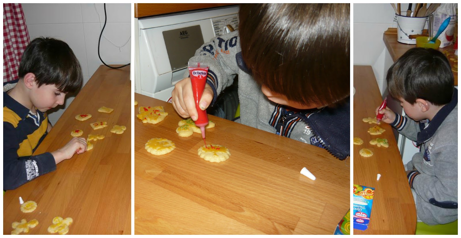 tres enanitos: decorar galletas con lápices pasteleros