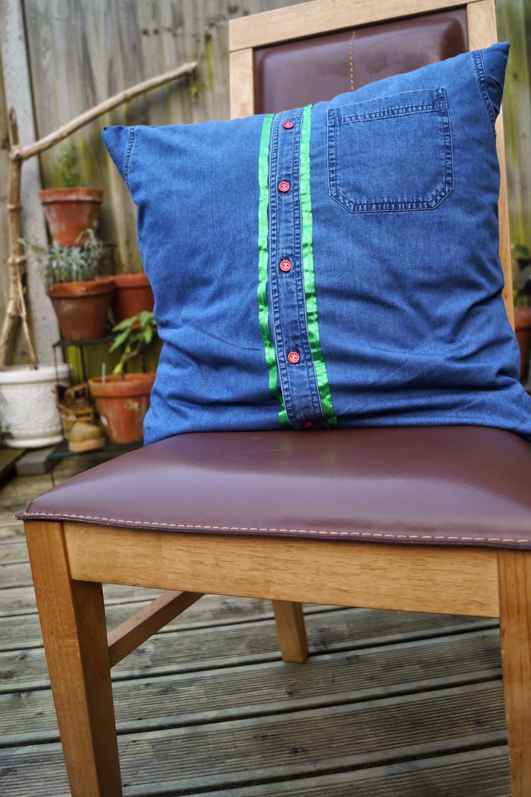 buttons and paint... and a Denim Shirt Cushion Cover