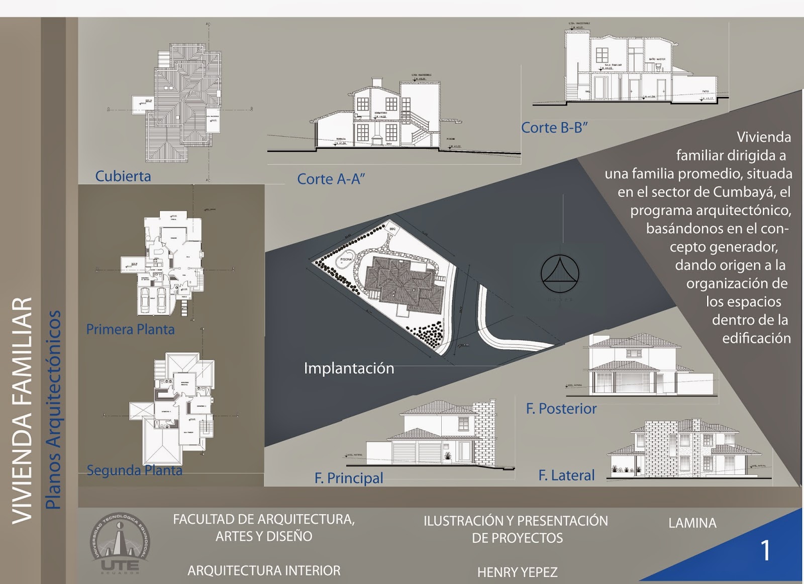 Laminas de Presentación de proyecto vivienda familiar | ILUSTRACIÓN Y