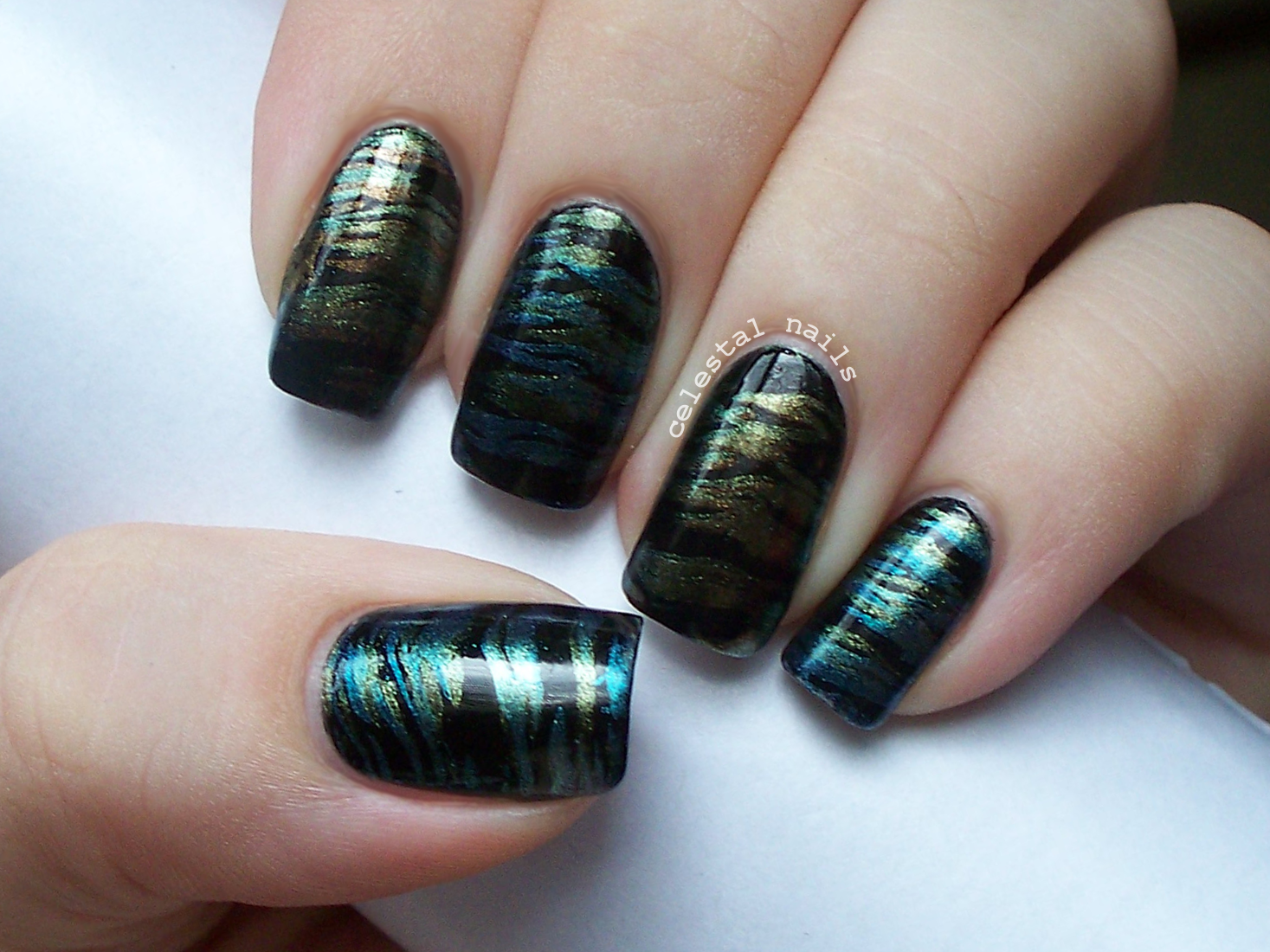 Pretty Military Stripes Nail Art Celestal Nails