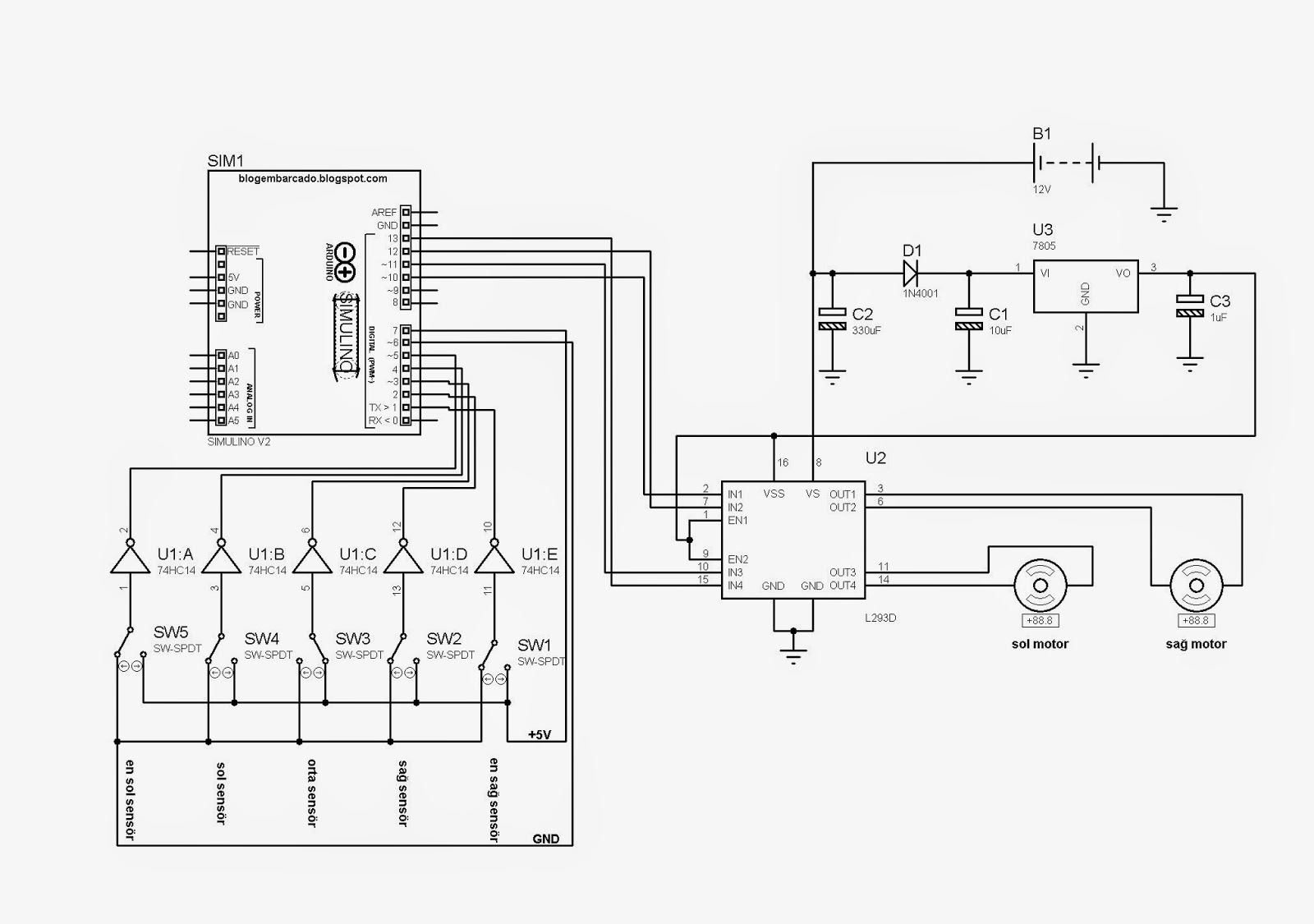 Arduino Çizgi İzleyen robot elektrik elektronik projeleri