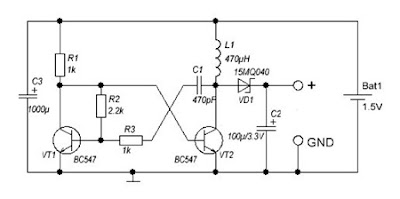 DC to DC converter 1.5V to 3V Circuit Diagram