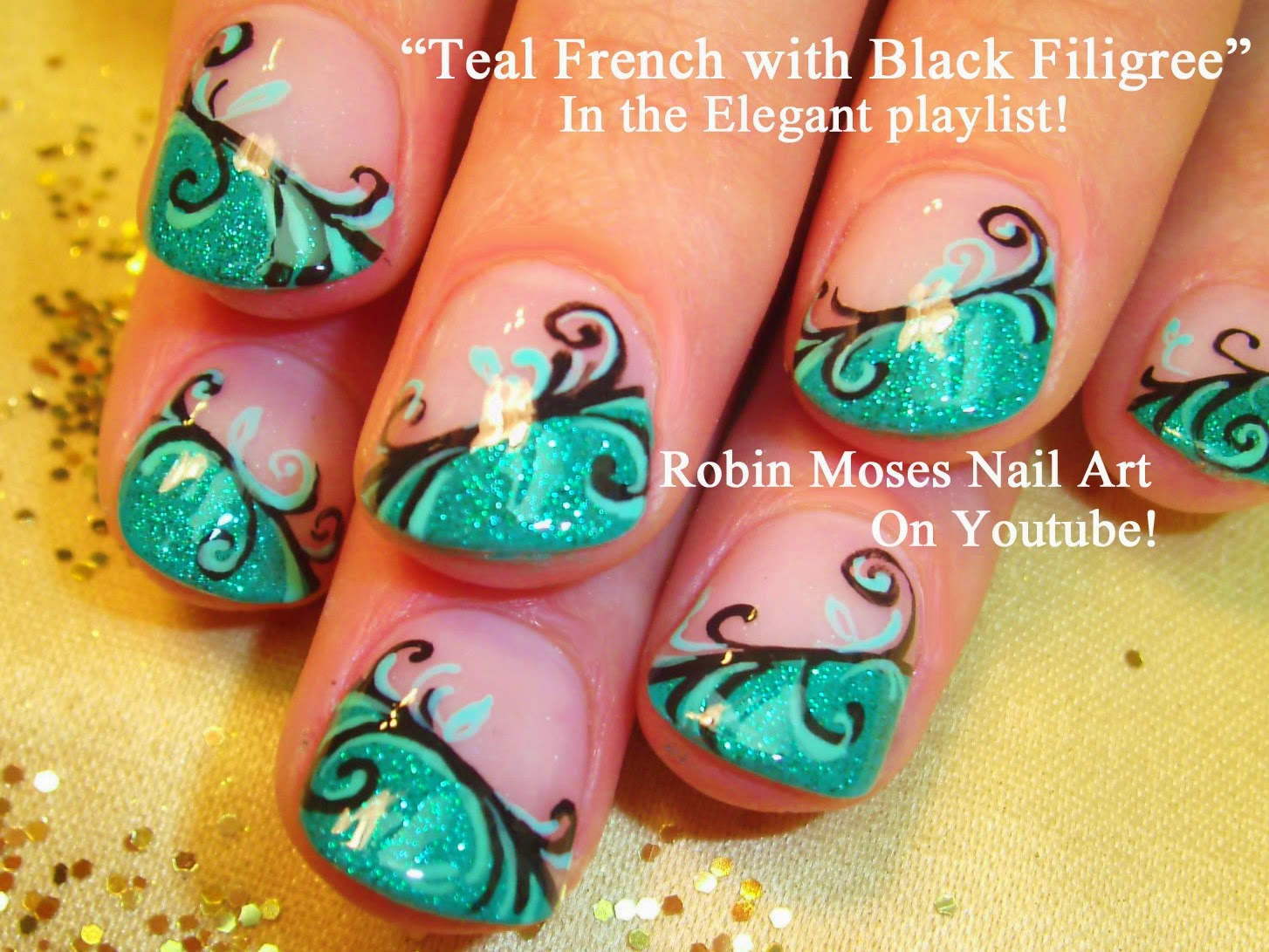 1. Teal and Gold Glitter Nail Design - wide 6