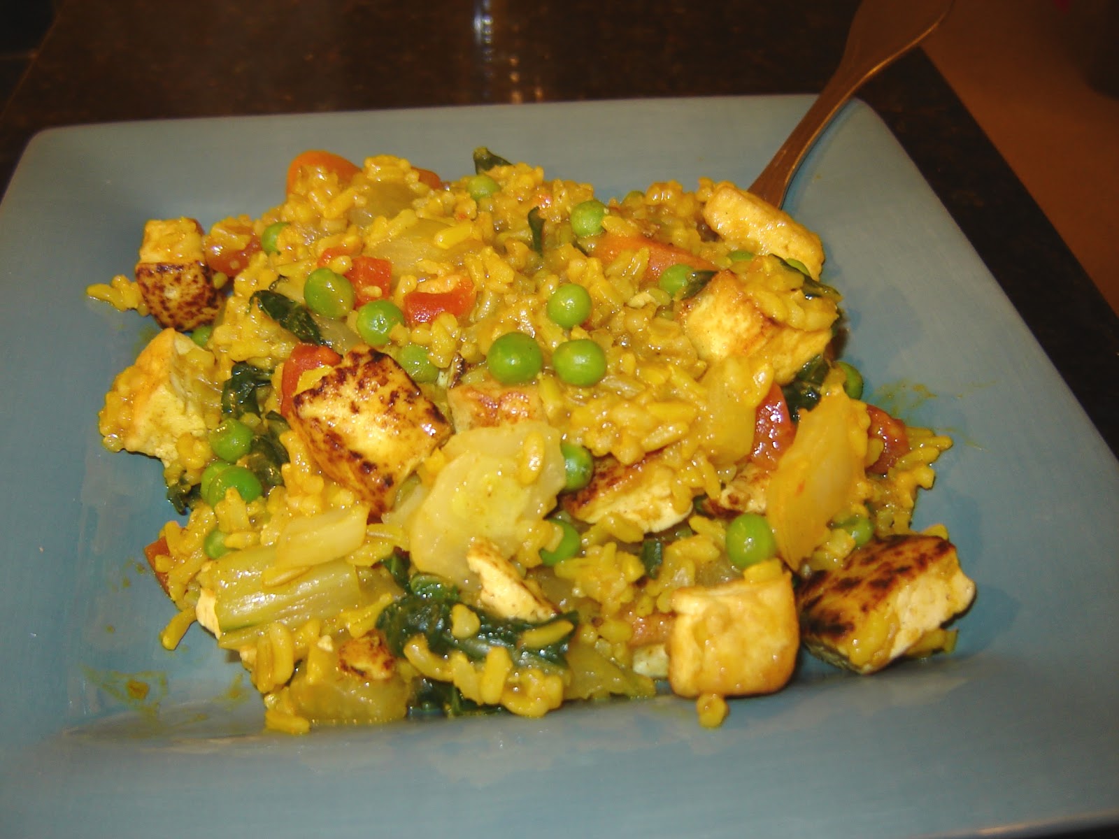Dinner is Vegan Coconut Curried Fried Rice with Tofu