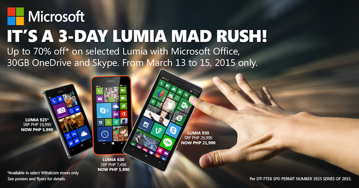 Up to 70% off with 3-Day Lumia Mad Rush Promo! 3-Day Lumia Mad Rush Promo