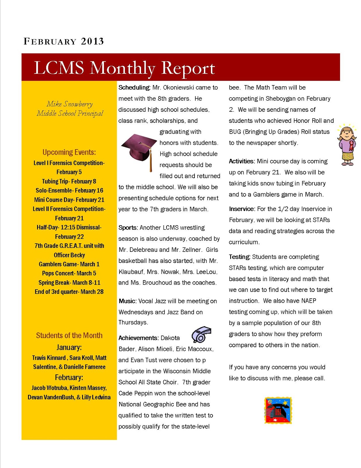 LuxemburgCasco Middle School February Principals Monthly Report