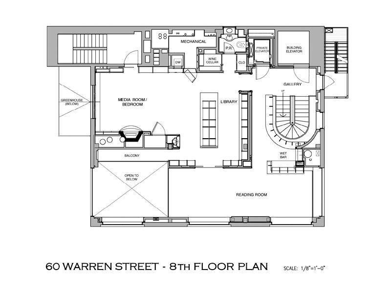Floor plan of eighth floor in the Tribeca penthouse