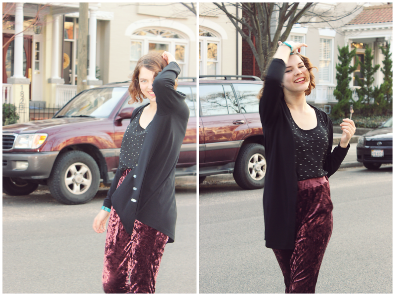 velvet pant outfit