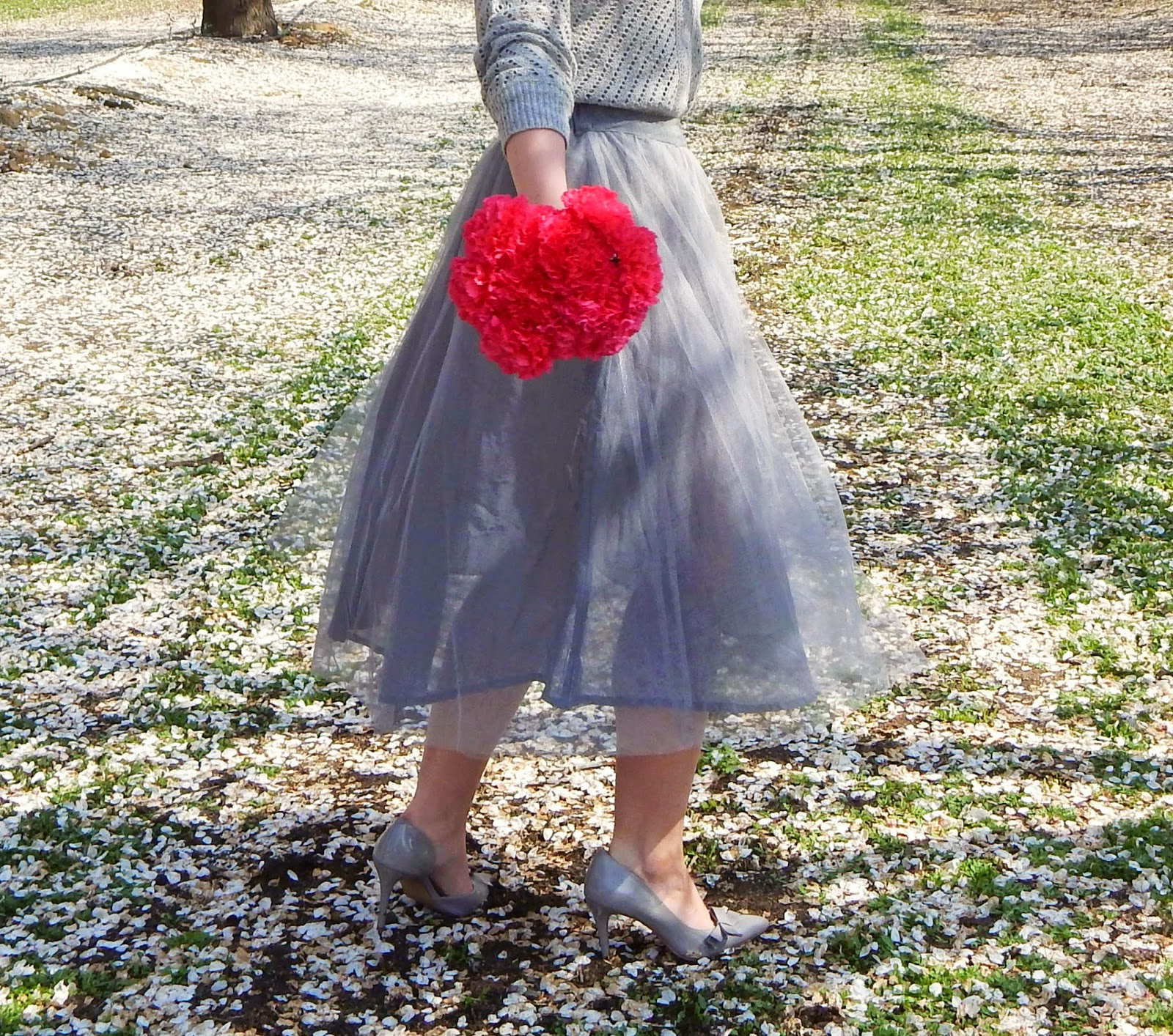 Romantic Grey Tulle Skirt Outfit