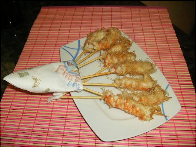 Langostinos Empanados Con Fideos De Arroz
