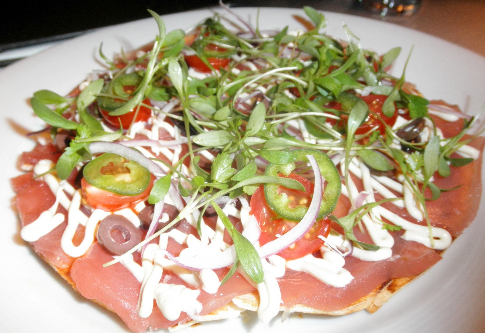 Cecelia Heer's Culinary Corner TUNA PIZZA WITH ANCHOVY AIOLI TOPPED