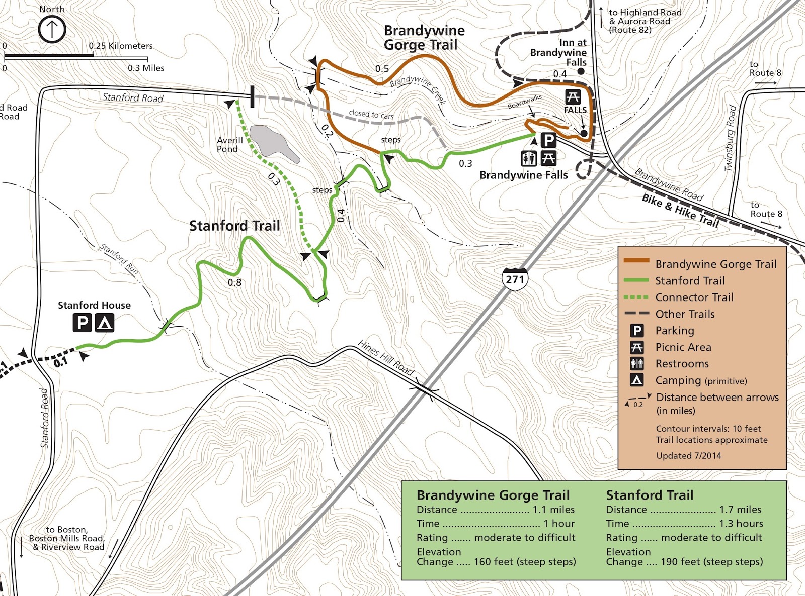 Day Hiking Trails Trail runs along creek to 65foot waterfalls