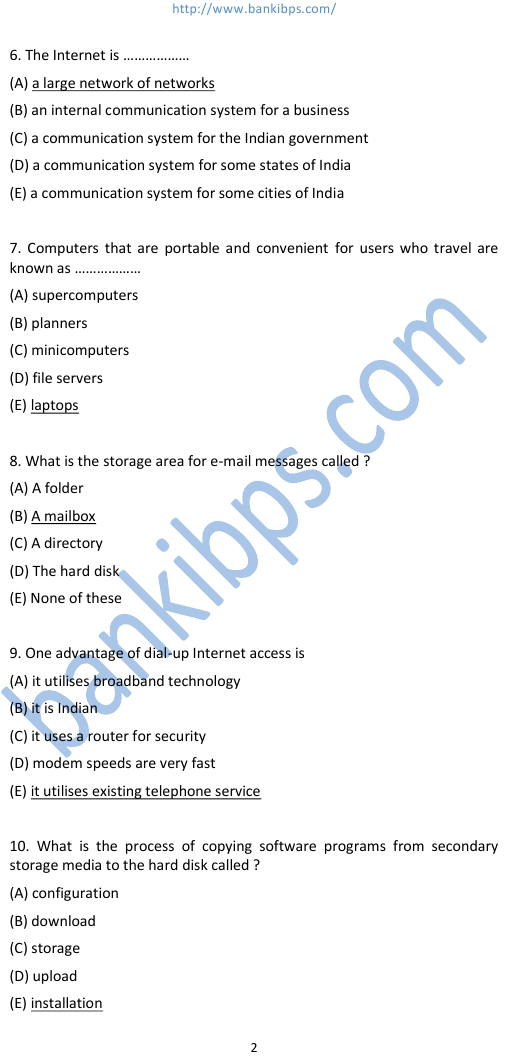 computer mcq questions and answers pdf for bank exams