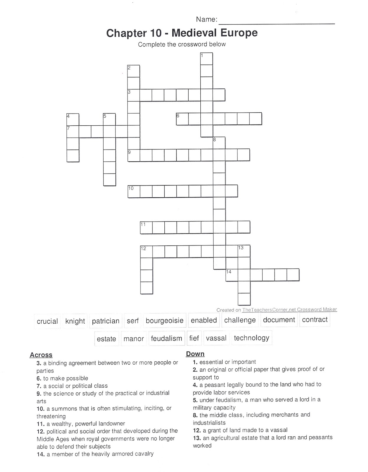 History Worksheets Middle Ages