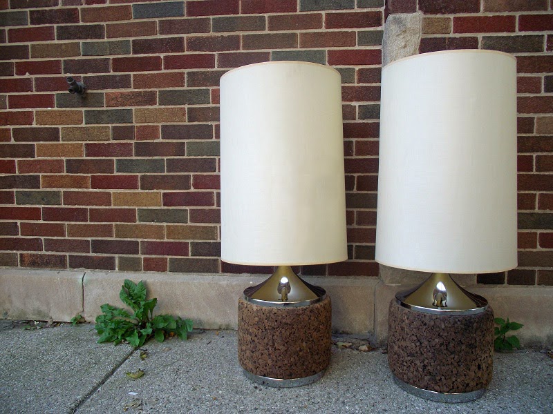 Vintage Ground Pair Mid Century Cork Lamps