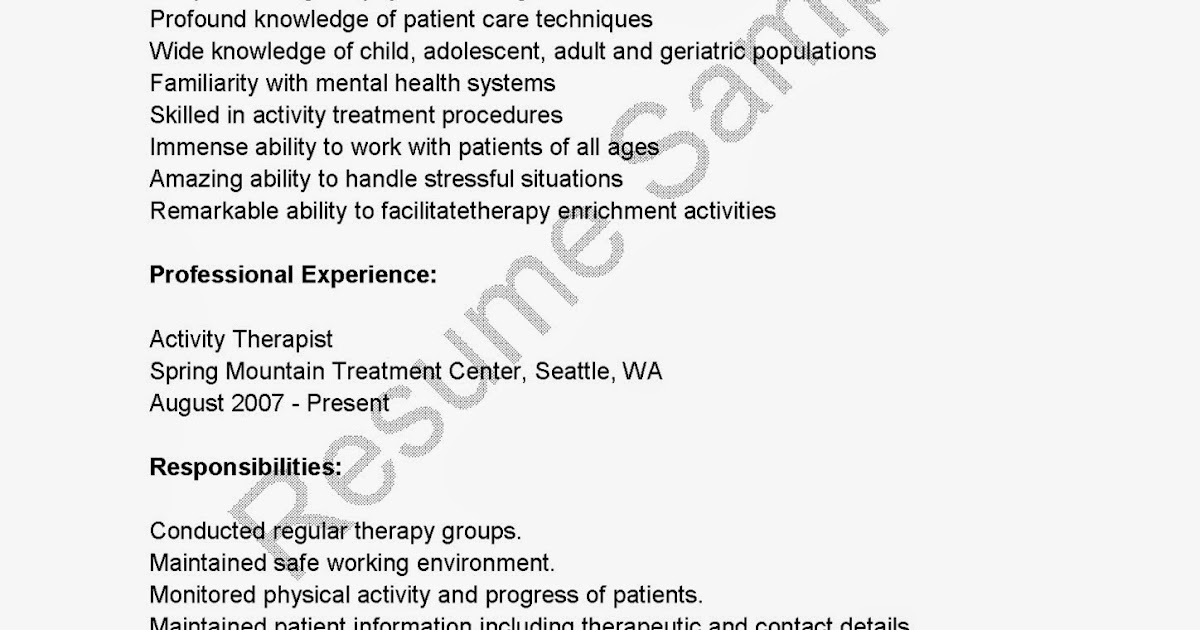 adult activity resume sample adult activity resume sample