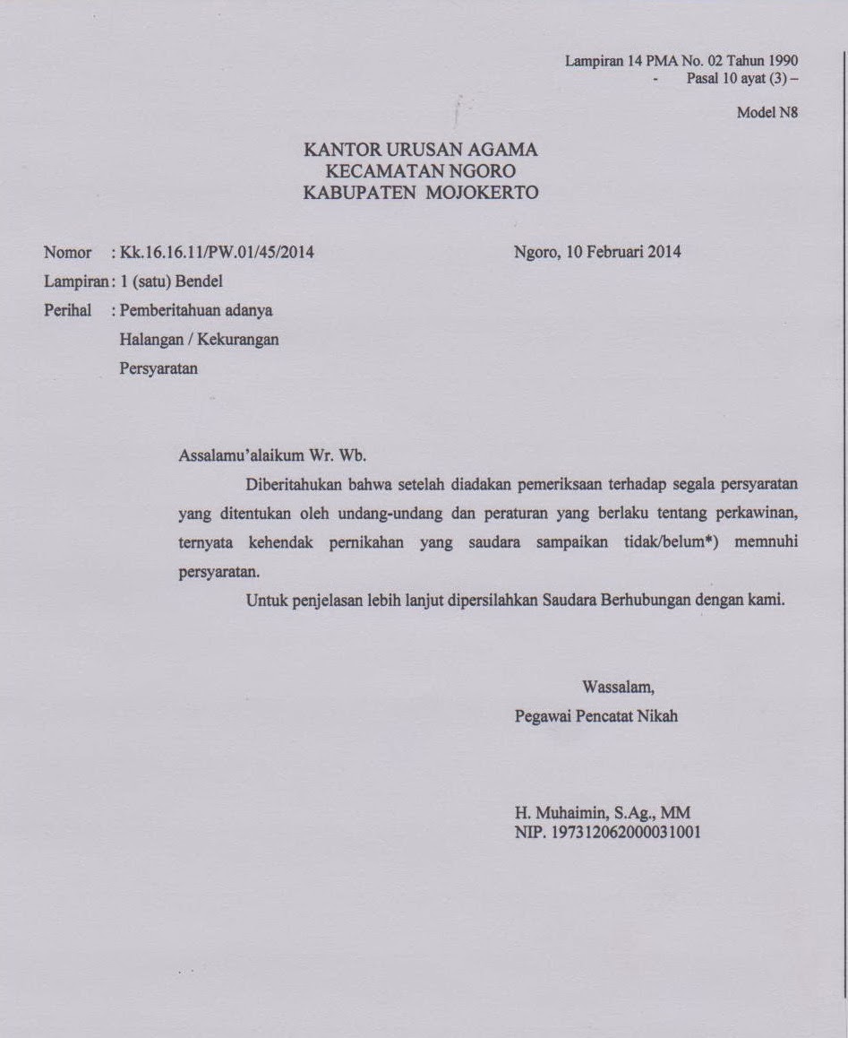 KUA Ngoro: BLANGKO PERSYARATAN PENDAFTARAN NIKAH