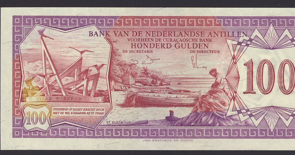 NETHERLANDS ANTILLES currency 100 Gulden banknote.World Banknotes