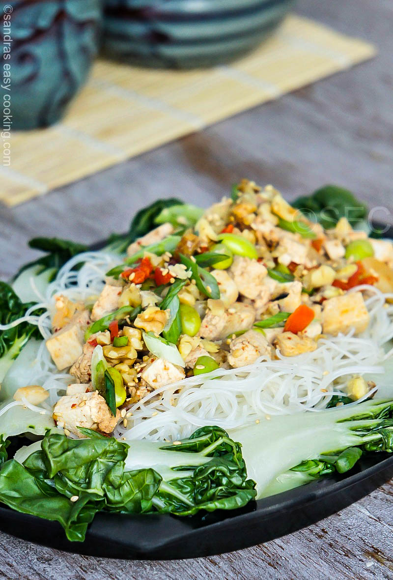 Rice Noodles With Tofu, Edamame and Bok Choy Sandra's Easy Cooking