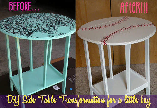 DIY baseball side table makeover - furniture for a little boy's room