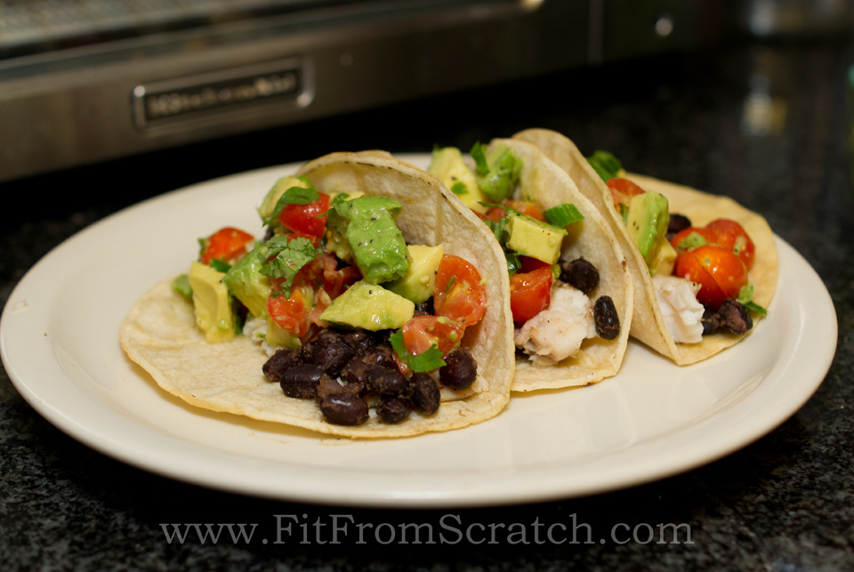 Fit From Scratch Tilapia Tacos with Black Beans & Fresh Avocado Salsa