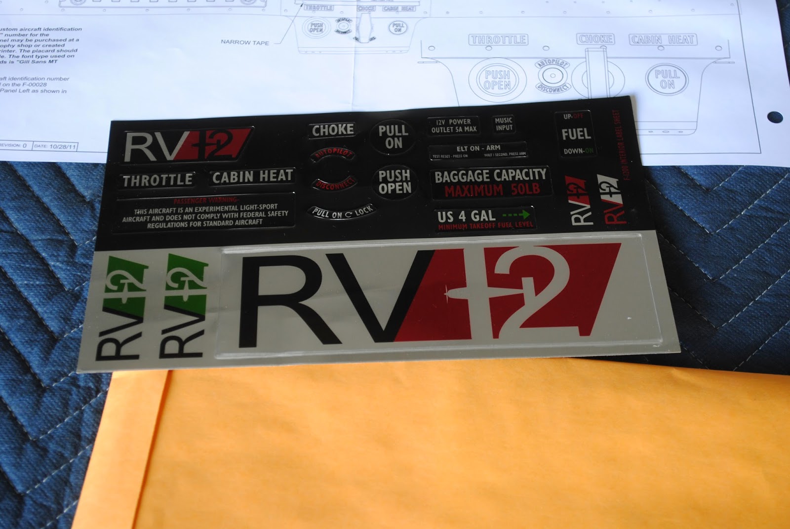 RV12 Builder in Sandy, UT Instrument Panel Placards and Labels