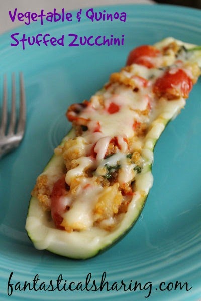Vegetable and Quinoa Stuffed Zucchini | Main dishes can be flavorful and filling without meat and this dish is here to prove that! #recipe #SundaySupper #vegetarian