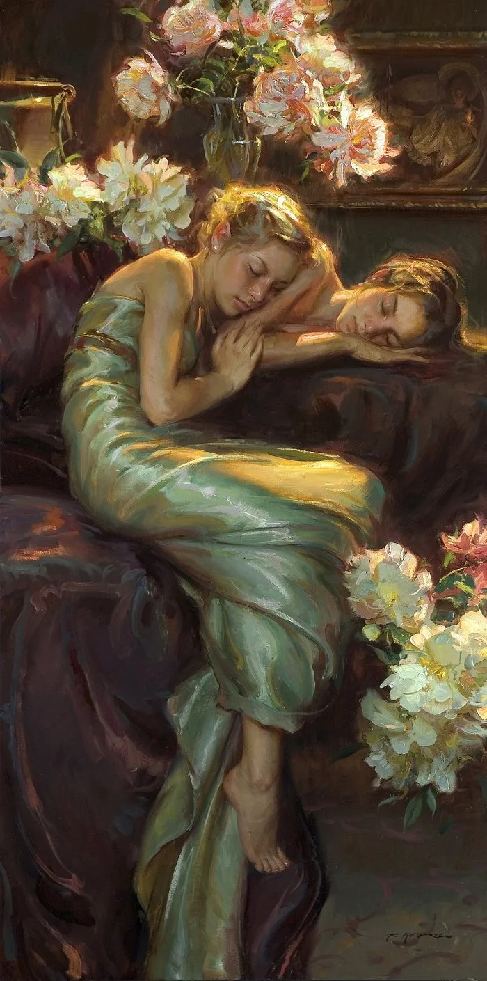 Daniel F. Gerhartz 1965 | American Figurative painter | Women with Flowers