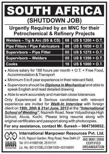 Shutdown jobs in South Africa.- Petrochemical & Refinery Projects