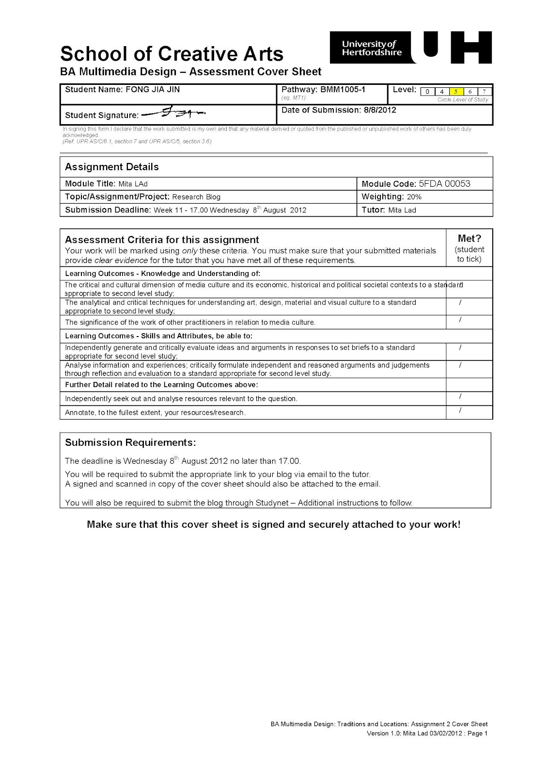 Uws Assignment Cover Sheet