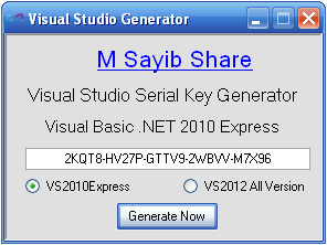 visual web developer 2010 express serial key