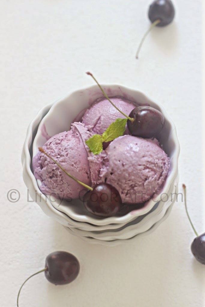 Cherry Ice cream (Egg less) Lincy's Cook Art