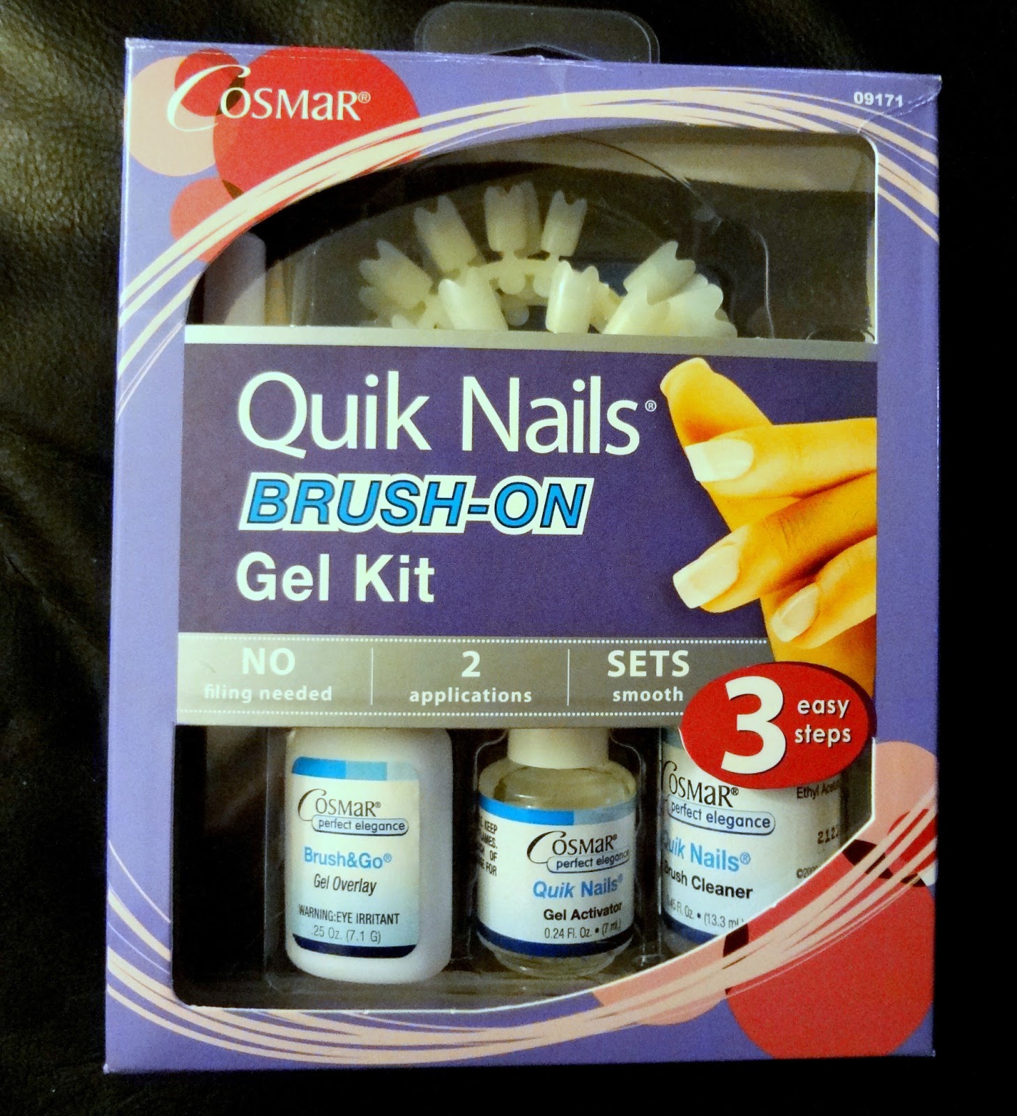 Glossy and Glitter Cosmar Quik Nails Brush On Gel Kit