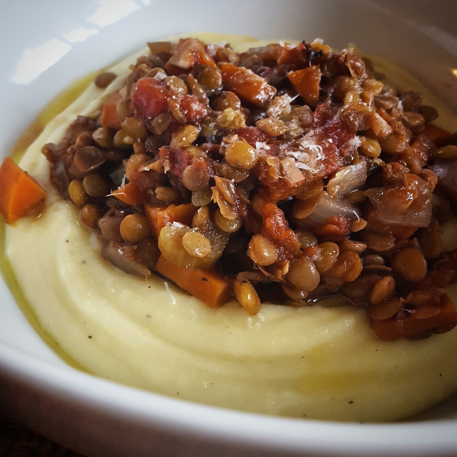 Red Wine Braised Lentils with Creamy Yukon Gold Puree Chef Jen
