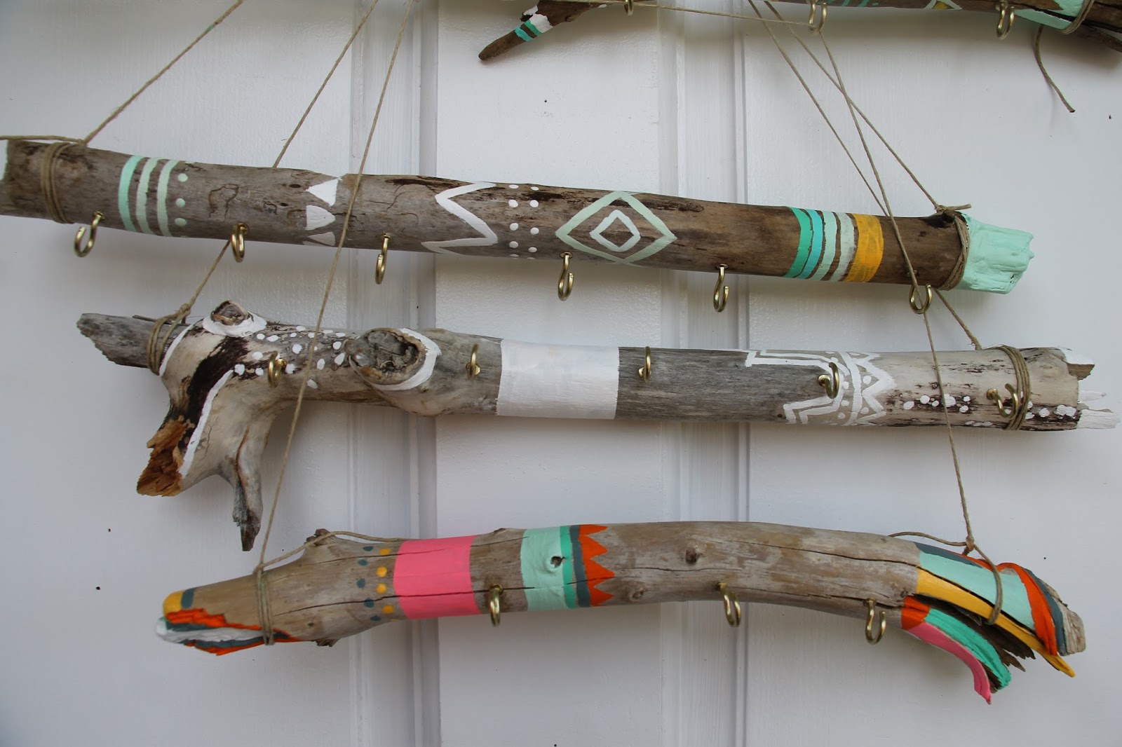 kids and colors Driftwood jewelry hangers, and a modern take on a