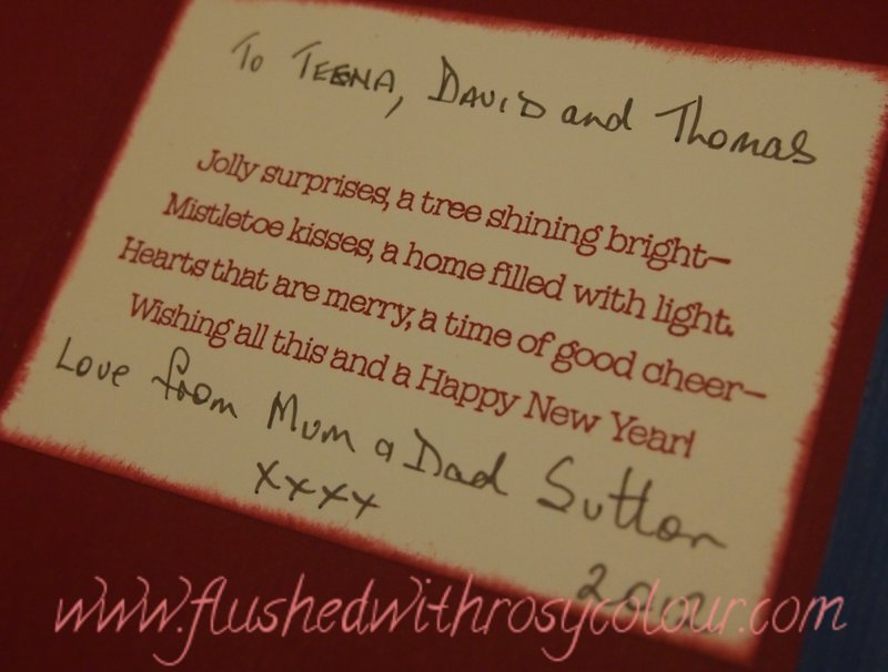 If you would like to have words on the inside of your christmas cards, you may choose an Flushed with Rosy Colour: Handmade Christmas Card