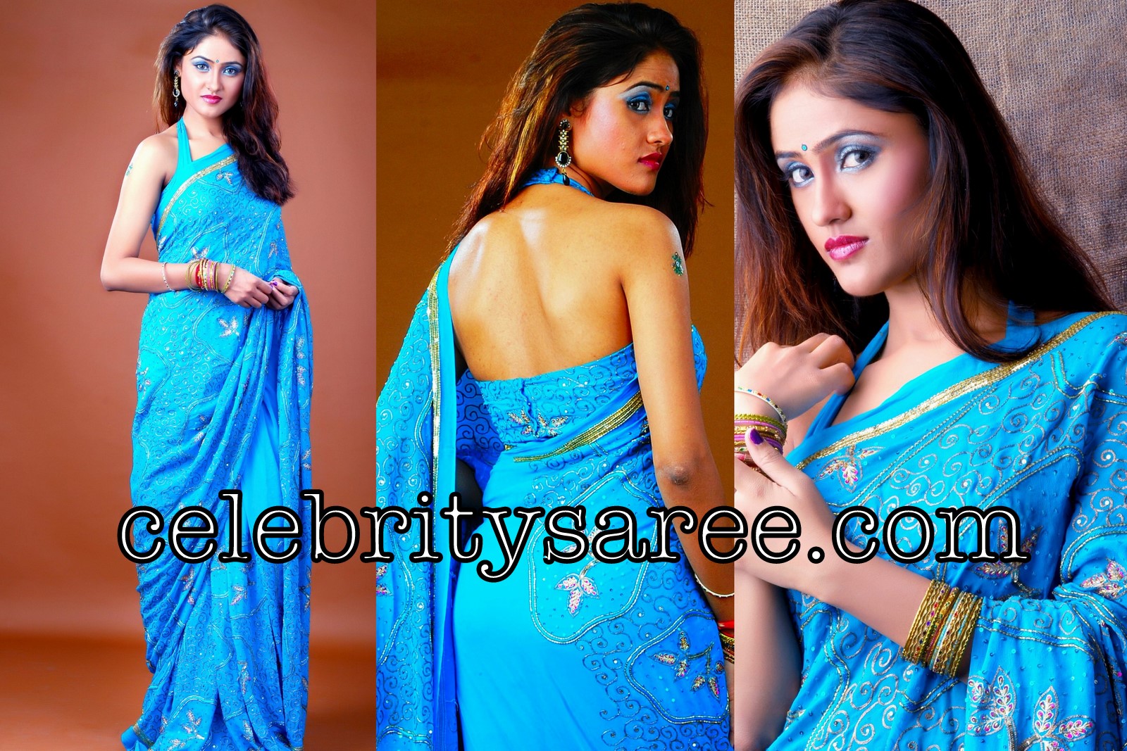 Sony Charista in Sky Blue Saree with Back Less Blouse - Saree ...