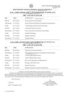 B.Sc. Home Science Winter 2012 Timetable RTMNU  