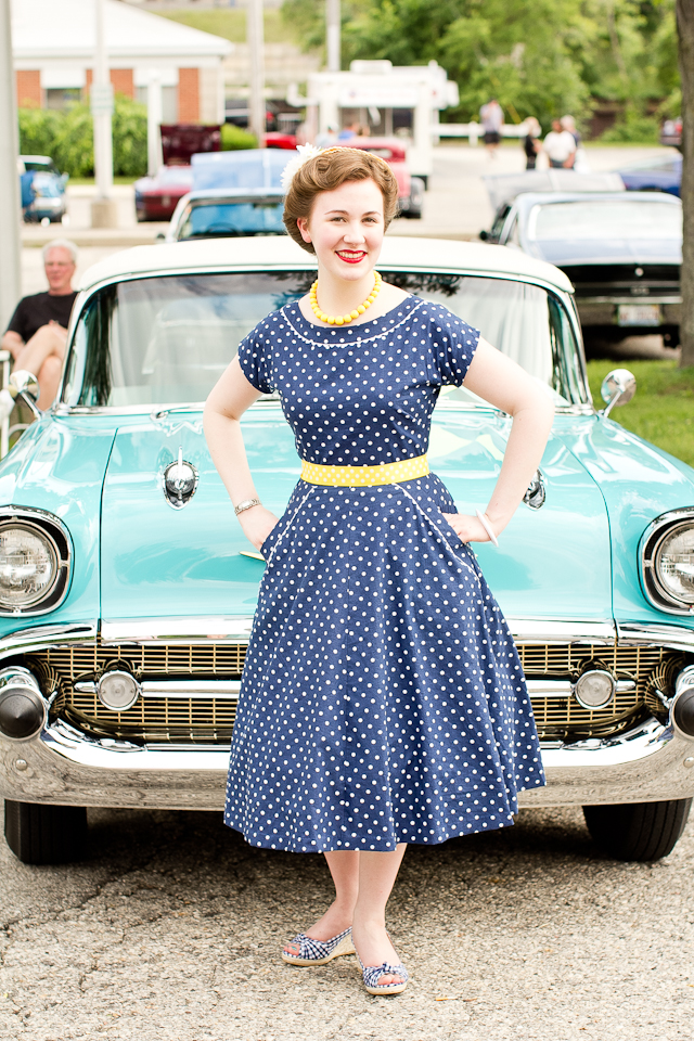 navy polka dot dress