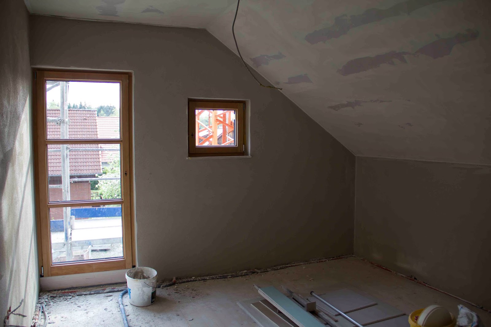 Flederhaus Zimmer Werden Verputzt Treppen Mauer Im Keller